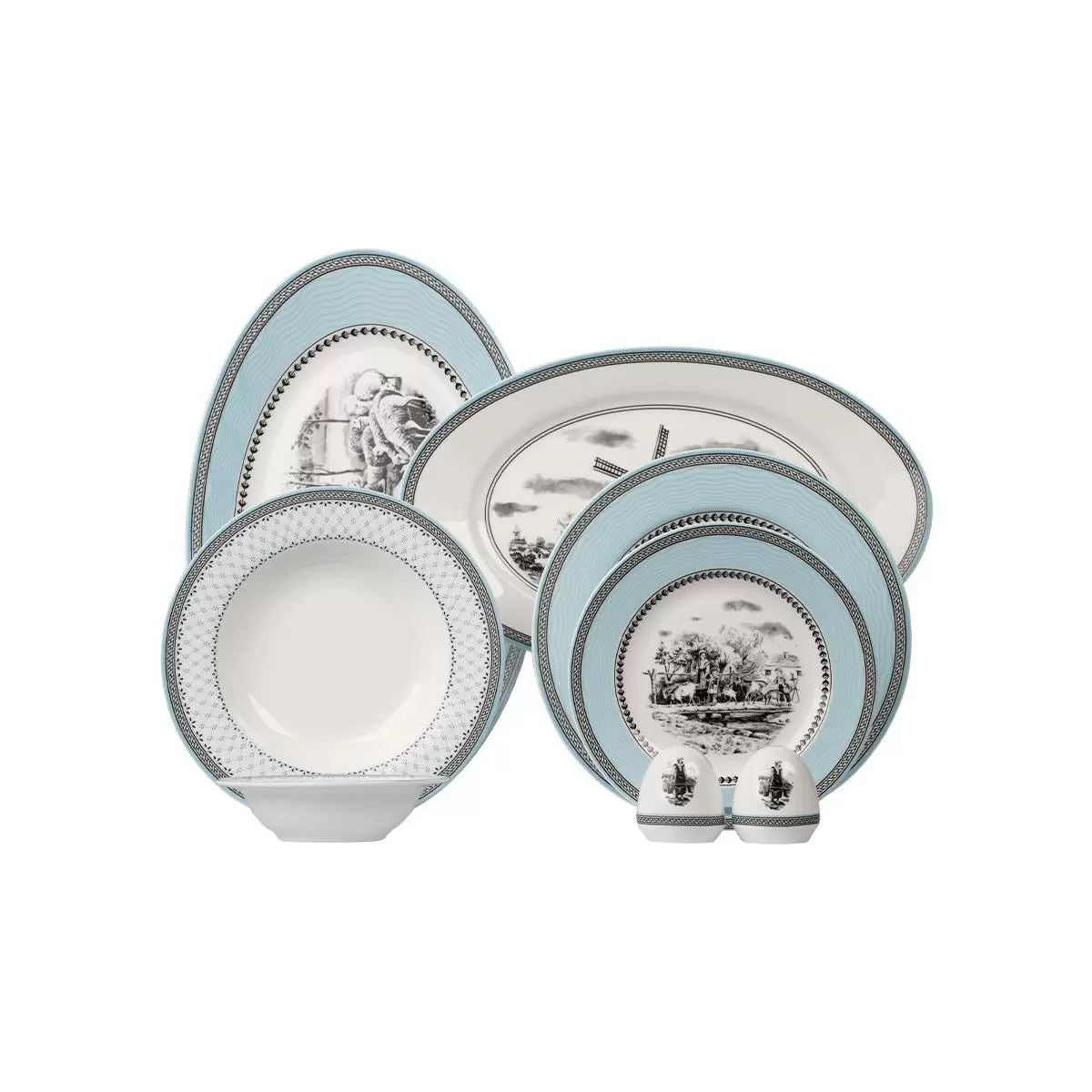 سرویس 28 پارچه چینی زرین - ایتالیا اف (گرد) 6 نفره ویلیچ آبی